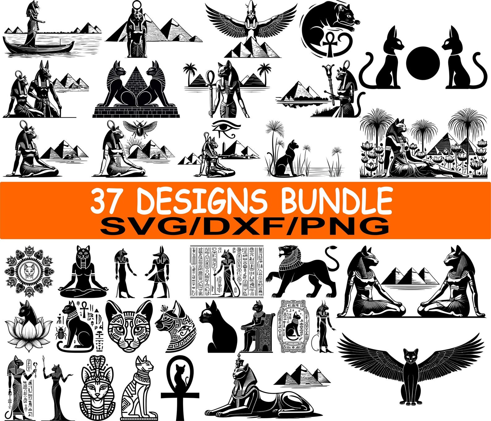 Egyptian Bastet Svg Dxf Png Bundle, Ancient Egypt Clipart, Cat Goddess ...