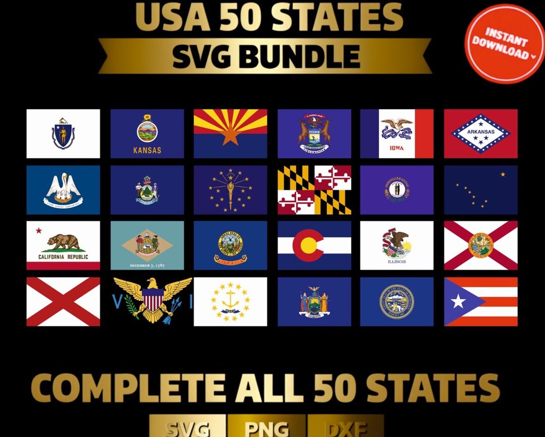 Take State Graphics USA 50 States SVG Bundle: Vector Graphics for T-shirts, Stickers ...