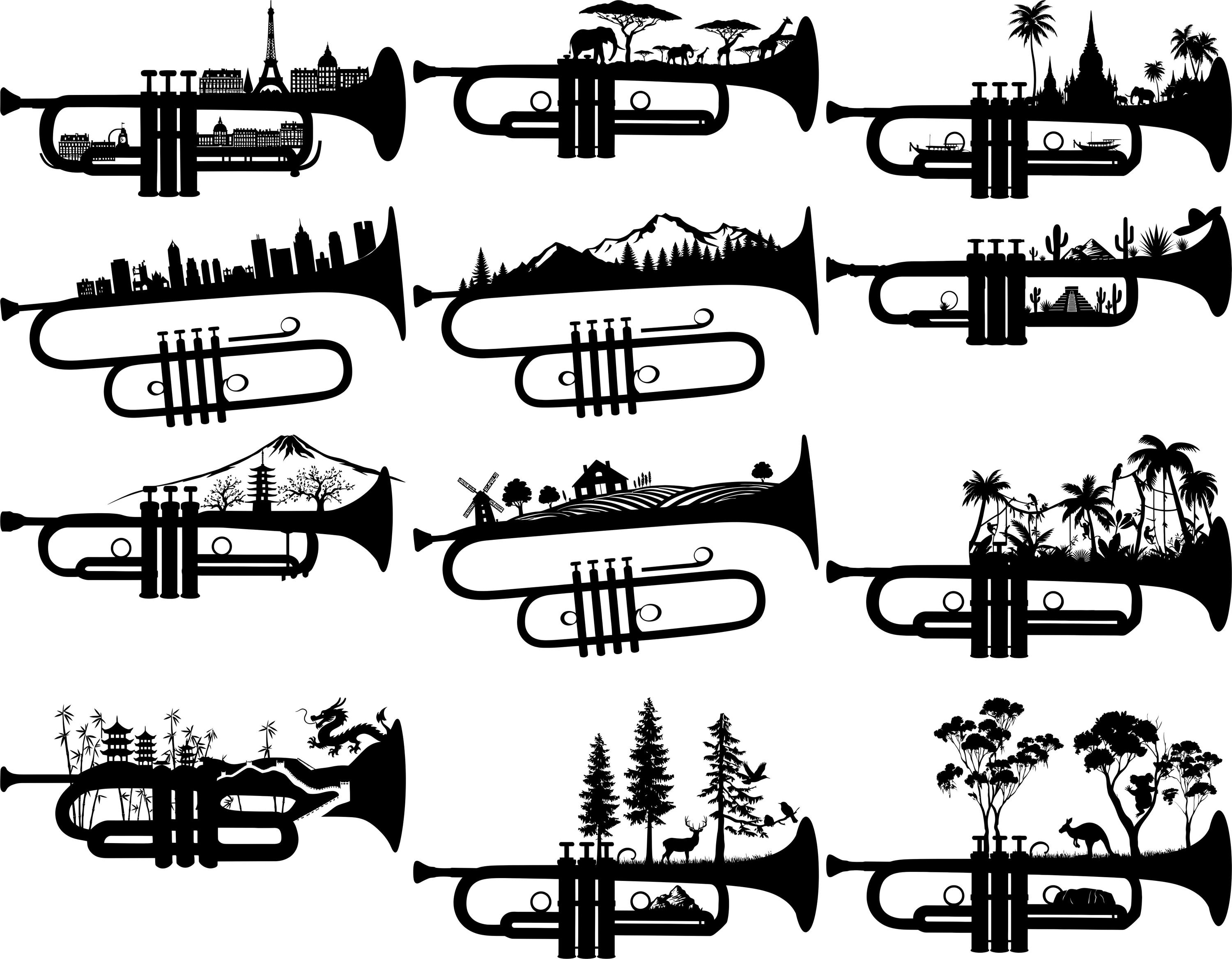 Trumpet SVG Bundle 36 Designs, Music Instrument Svg, Trumpet Cityscape ...