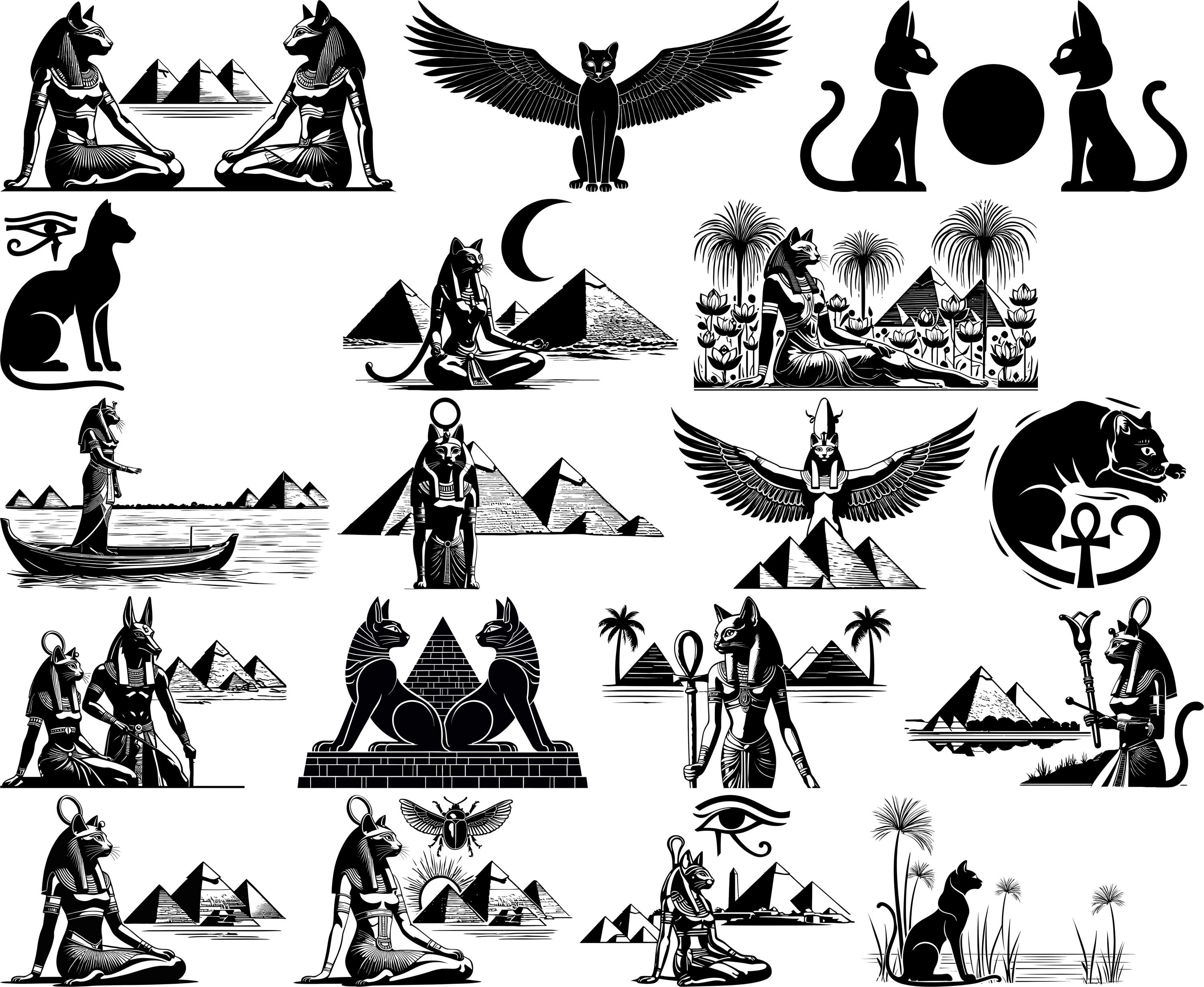 Egyptian Bastet Svg Dxf Png Bundle, Ancient Egypt Clipart, Cat Goddess ...