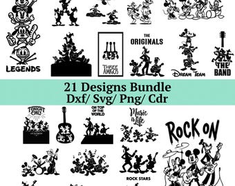 Paquete de archivos SVG de Mickey y sus amigos, banda de rock, diseños de conciertos musicales (descarga digital)