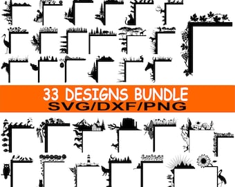 Paquete de 33 letreros de esquina de naturaleza SVG / Paneles de esquina de marco de puerta PNG / Animales de bosque y granja DXF / Imágenes prediseñadas de letreros de metal para exteriores / Descarga instantánea