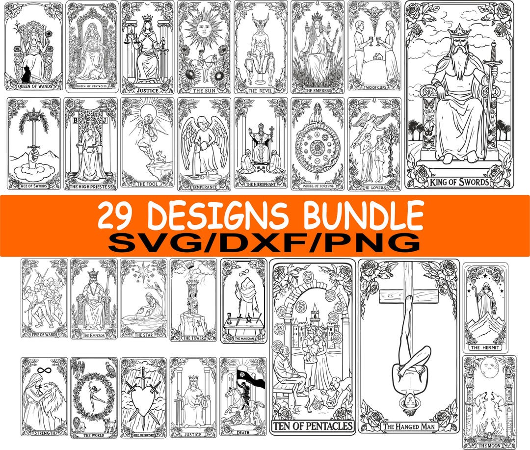 Tarot Cards SVG Bundle 29 Designs, Tarot Deck Svg, Mystical Svg, Witchy ...