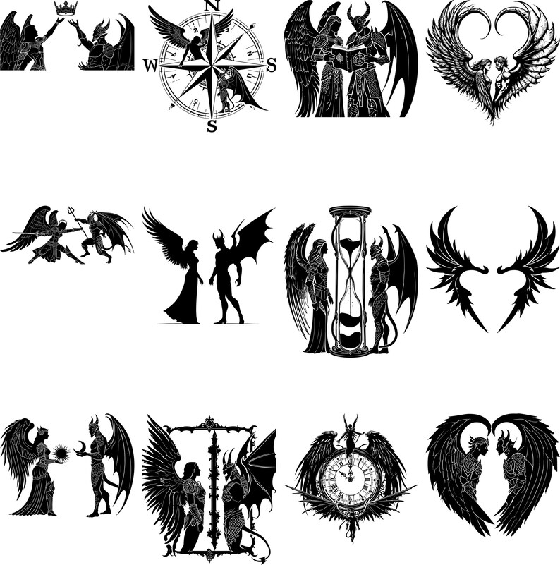39 Angel Demon Svg Dxf Png Bundle, Wings Silhouette Clipart, Dark ...