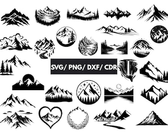 Mountains Svg Bundle, Mountain Landscape Dxf, Forest Trees and Outdoor Adventure Png, Nature Cdr, Cut Files for Cricut Silhouette