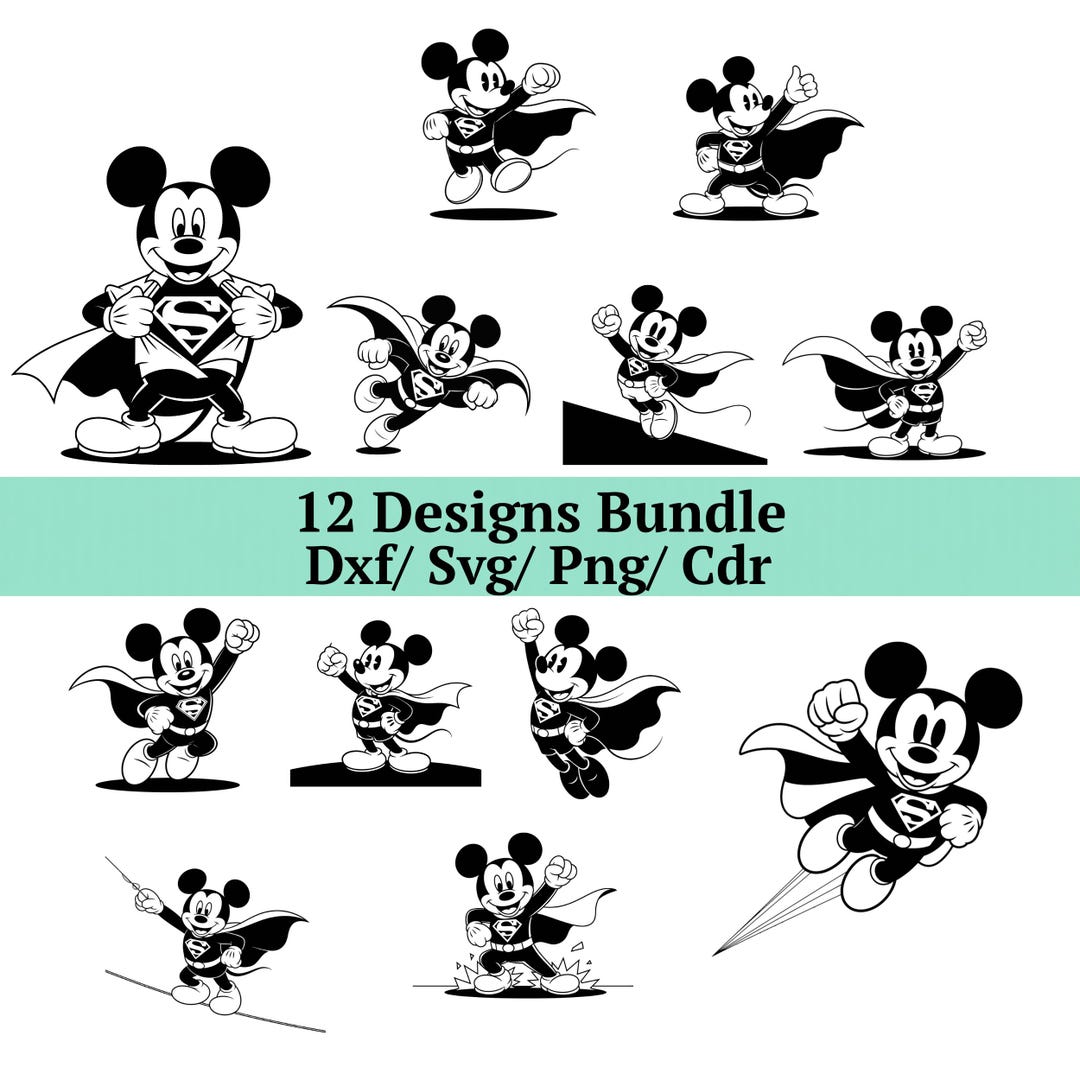 Mickey Mouse Super Svg, 12 Mighty Hero Png, Strongest Mouse Dxf