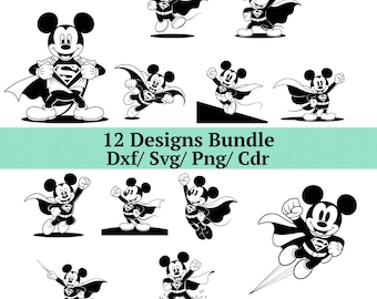 Mickey Mouse Super Svg, 12 Mighty Hero Png, Strongest Mouse Dxf, Flying Legend and Power Digital Art