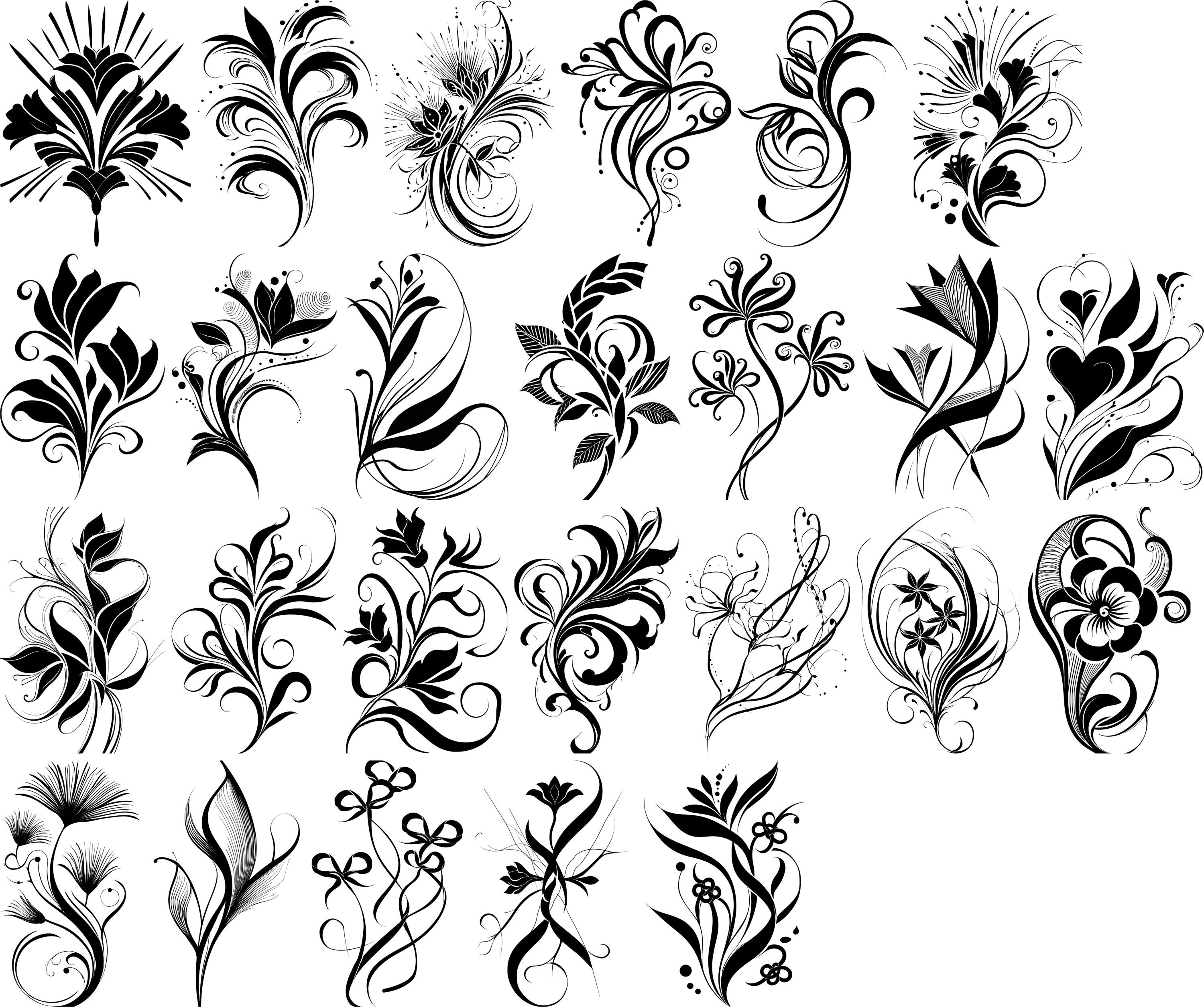 Vector Abstract Svg Flowers Abstract Floral Svg Dxf Png Bundle 25, Swirl Flowers and Heart Flourish ...