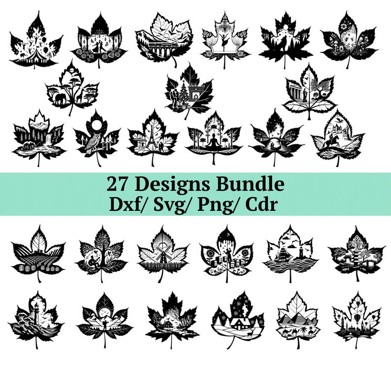 Maple Leaf Scene SVG Bundle 27 Designs, Nature Landscape in Leaf Svg ...