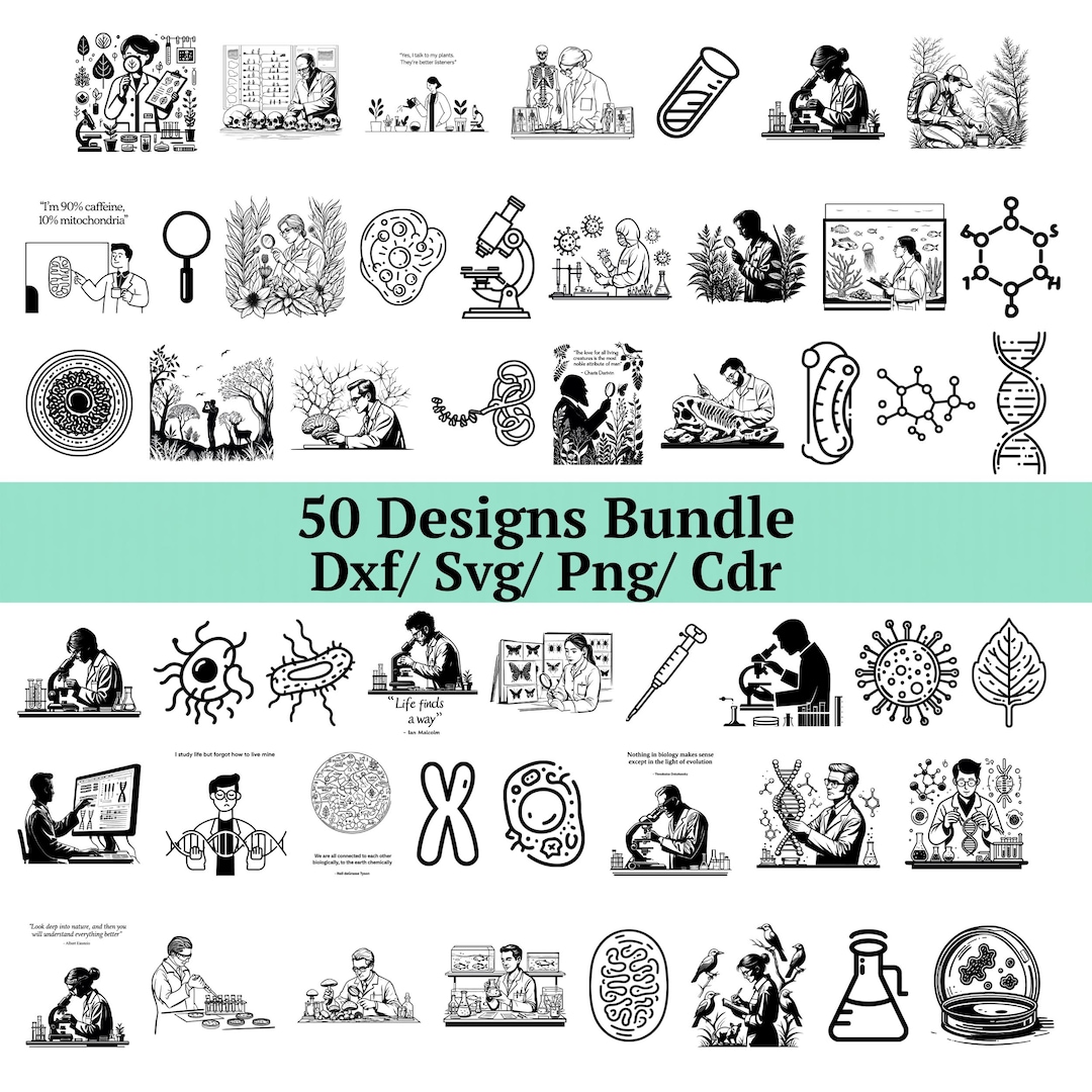 Biologist Svg Bundle, Science Lab Clipart, Microscope DNA Silhouette ...