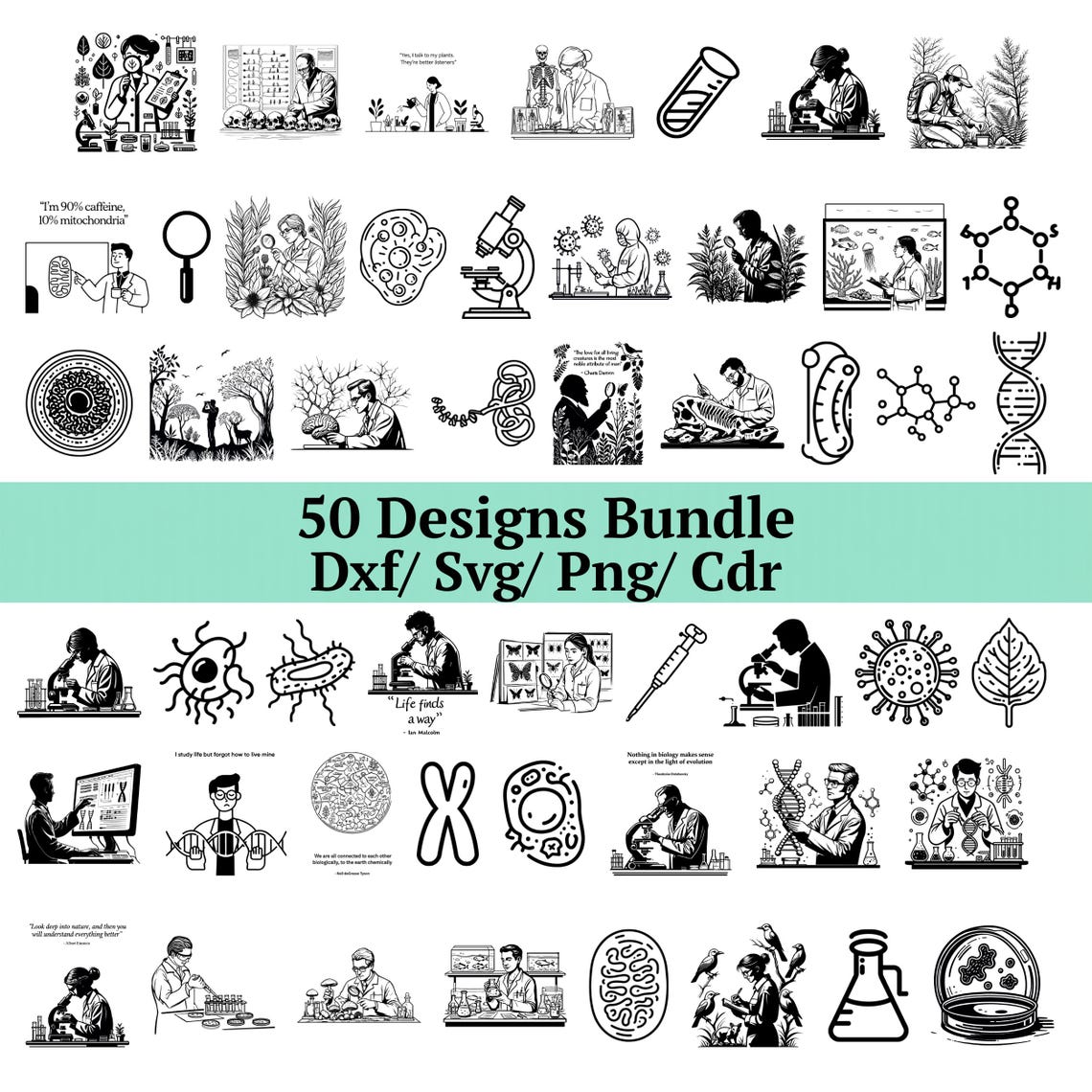Biologist Svg Bundle, Science Lab Clipart, Microscope DNA Silhouette ...