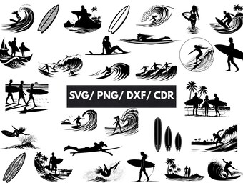 Surfing Svg Bundle, Surfing Png Bundle, Surfing Clipart, Surfing Cut Files For Cricut, Surfing Silhouette,Surfing Vector,Surfing Digital Art