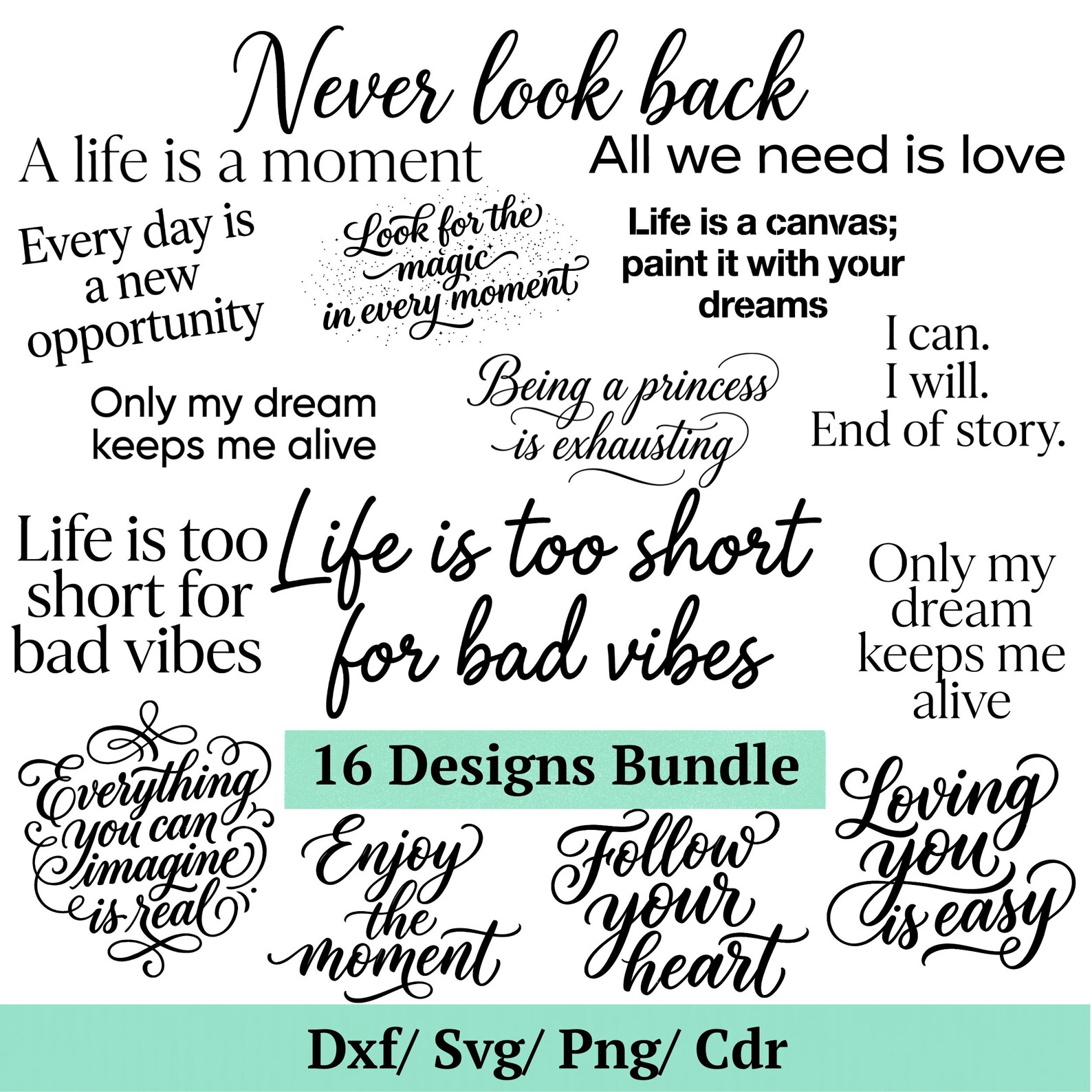 Inspirational Quotes SVG Bundle, 16 Life Motivation Designs, Positive ...