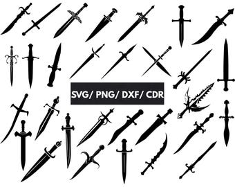 SVÄRD Dxf, Svärd Bundle Svg, Svärd Clipart, Vapen Png, Svärd Cut-filer för Cricut, Vapen Clipart