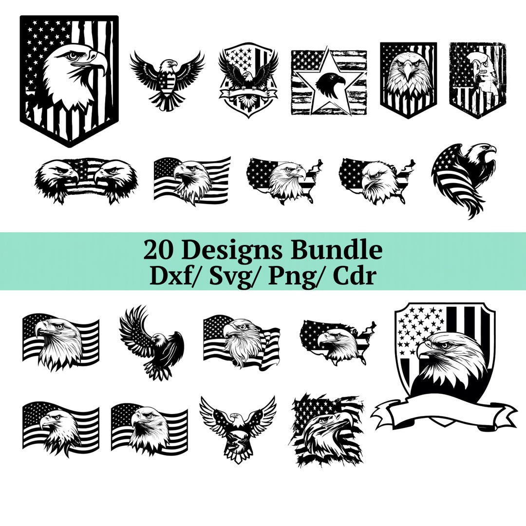 Eagle With Flag Svg Bundle, 20 Designs, Patriotic Shield Svg, American ...