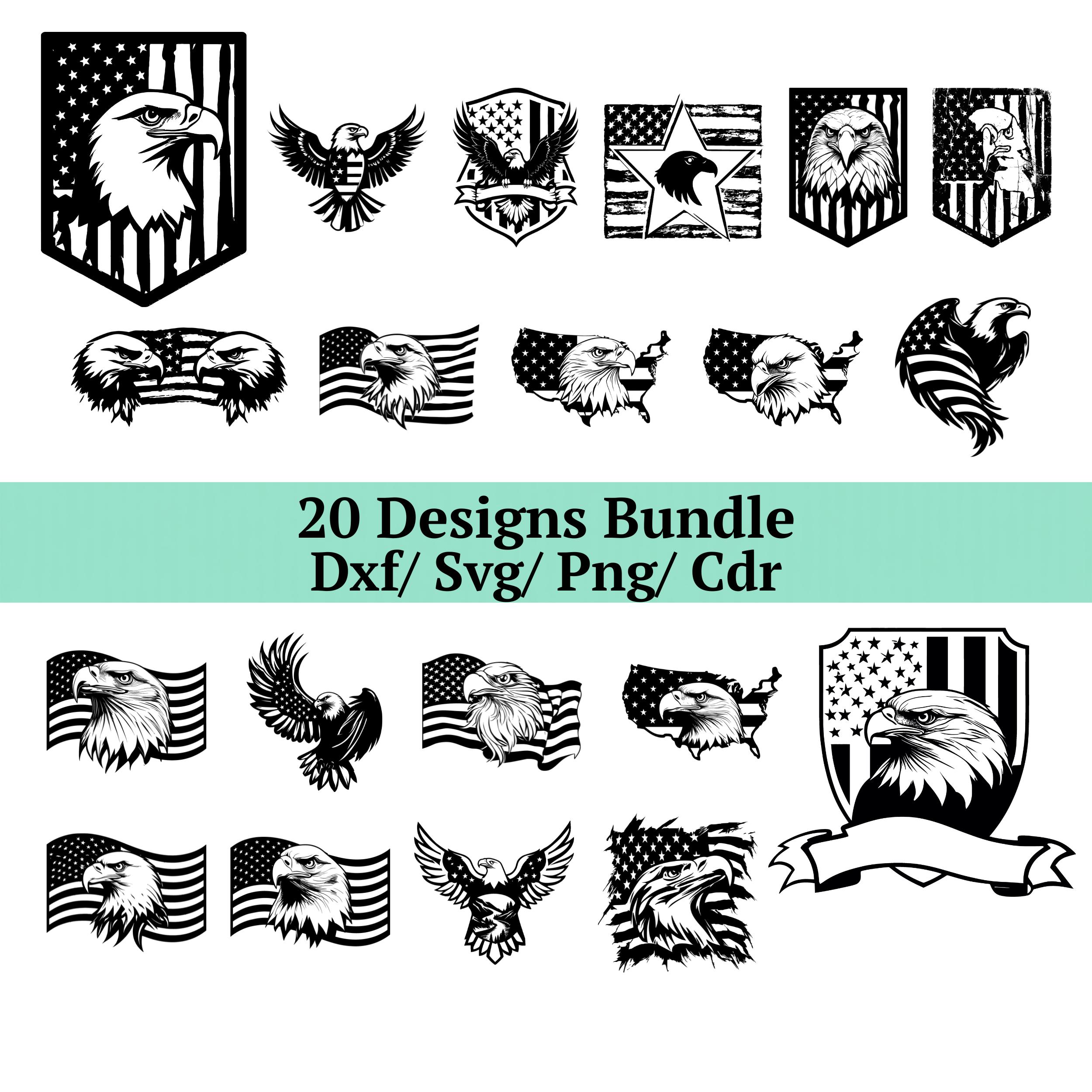 Eagle With Flag Svg Bundle, 20 Designs, Patriotic Shield Svg, American ...