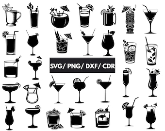 Cocktail Clipart Set, Drink Outlines, PNG SVG CDR (Digital Download)