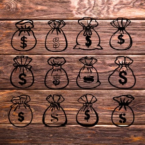 Money Bag Bundle SVG, Clipart, Cricut, Marked Money Bag, , Dollar svg, File di download digitale, Silhouette Svg, Incisione laser borsa, taglio laser