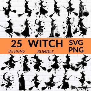 Witch 25 SVG Bundle, Broomstick SVG, Witchcraft svg, Halloween Svg, Spells SVG, Png, Svg Files for Cricut, Silhouette, Sublimation Design