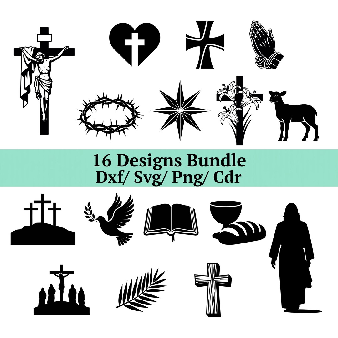 Christian Svg Bundle, 16 Religious Png, Jesus Christ Dxf, Prayer Hands ...