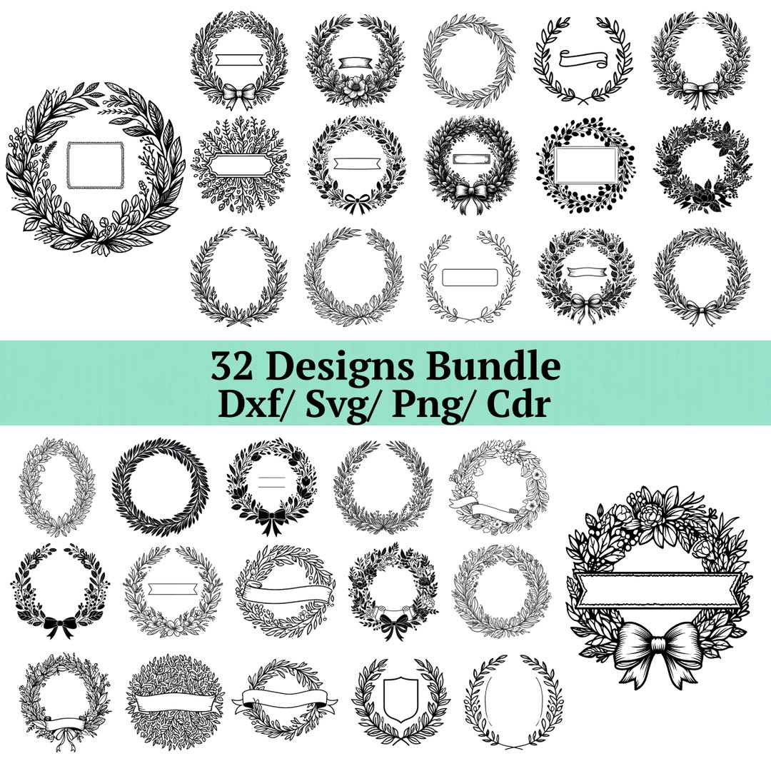 Laurel Wreath SVG Bundle, Monogram Frame Designs, for Cricut, Glowforge ...