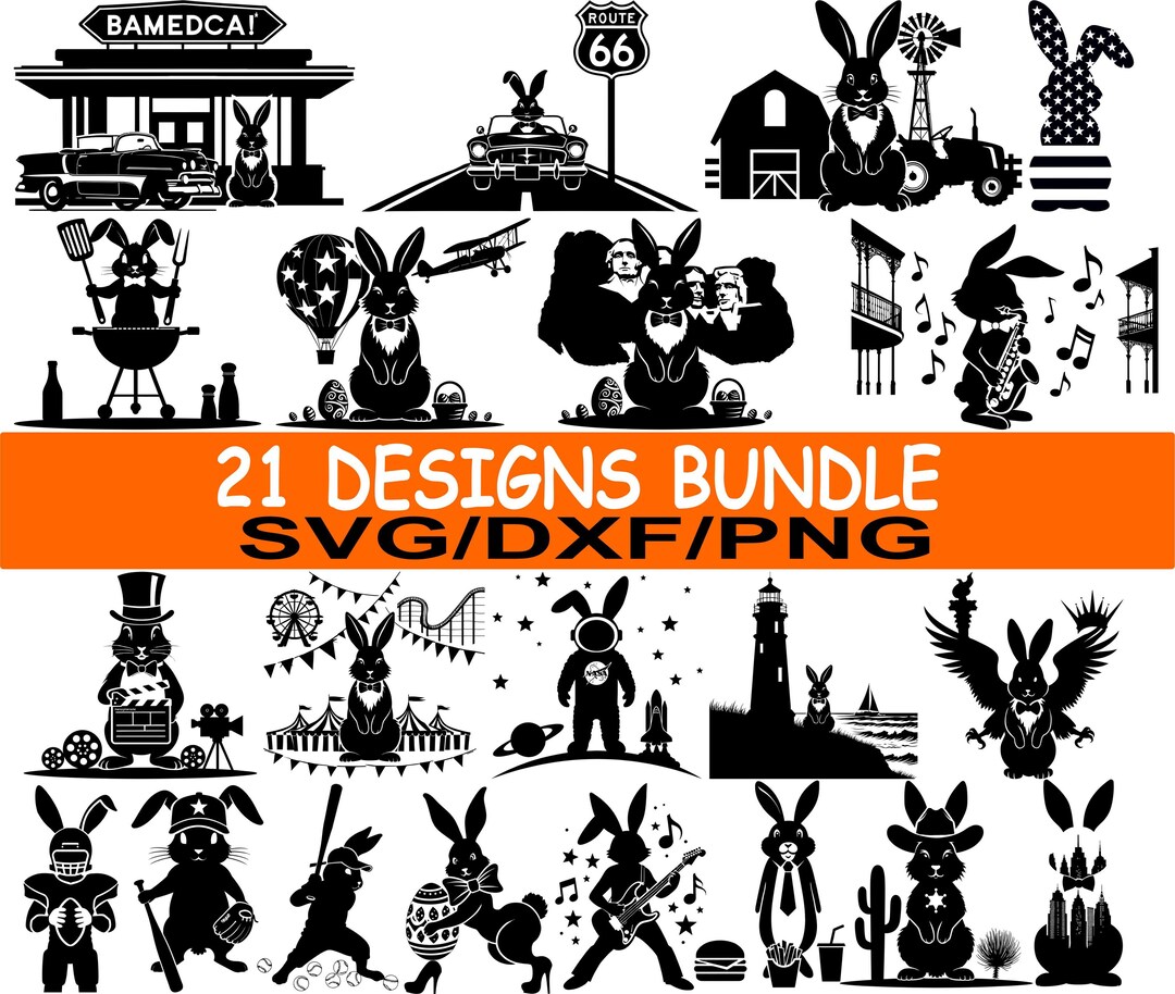 21 Bunny Rabbit Silhouette Svg Bundle / Cute Easter Designs Png / Funny ...