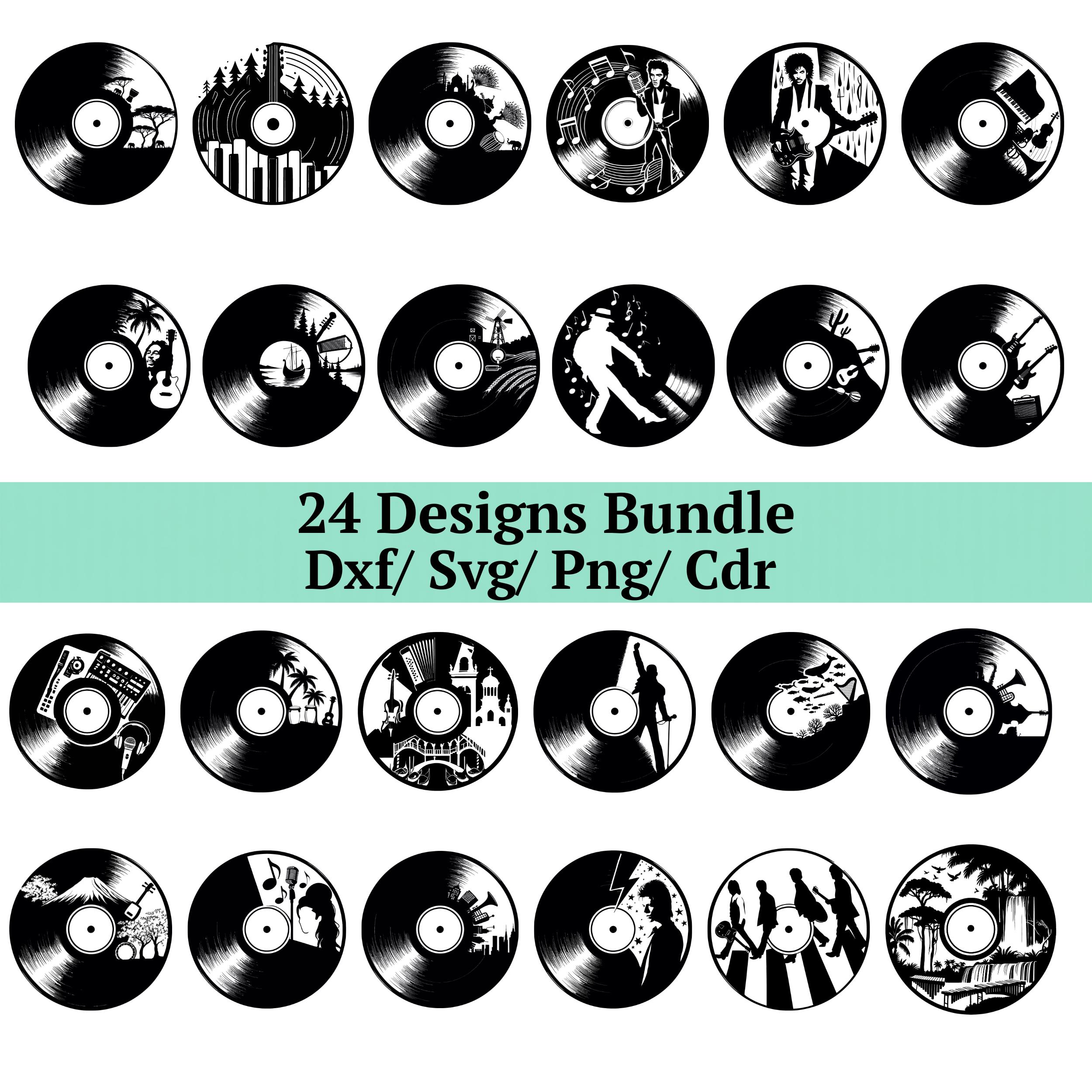 アート・デザイン・音楽 Vinyl Records and Covers by Artists Vinyl Record SVG Bundle 24 Designs, Retro Music Wall Art Svg, Png