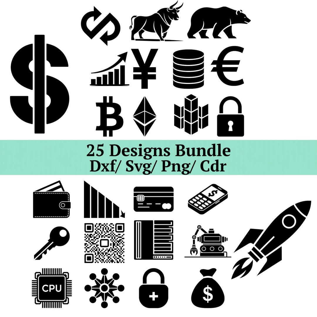 Finance and Crypto SVG DXF Bundle, 25 Trading and Business Designs ...
