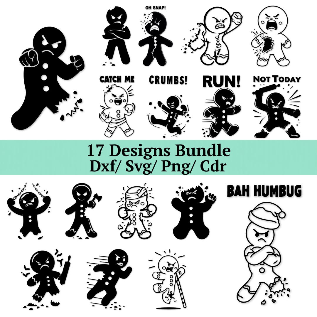 Angry Gingerbread Man SVG Bundle, 17 Broken Cookie PNG, Run Crumbs Oh ...