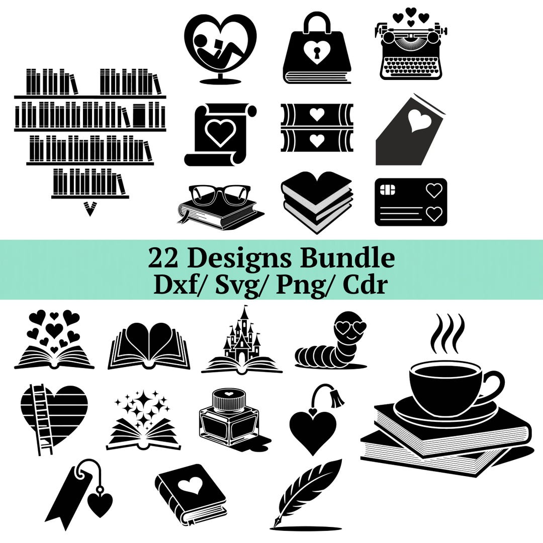 Book Lover Svg Bundle, 22 Reading Png, Bookworm Cdr, Library Heart Dxf ...