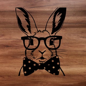 Lapin SVG, lunettes, fichiers svg pour cricut, clipart animaux de Pâques, graphiques vectoriels visage réaliste, art imprimable tête, png, dxf lièvre dans des verres