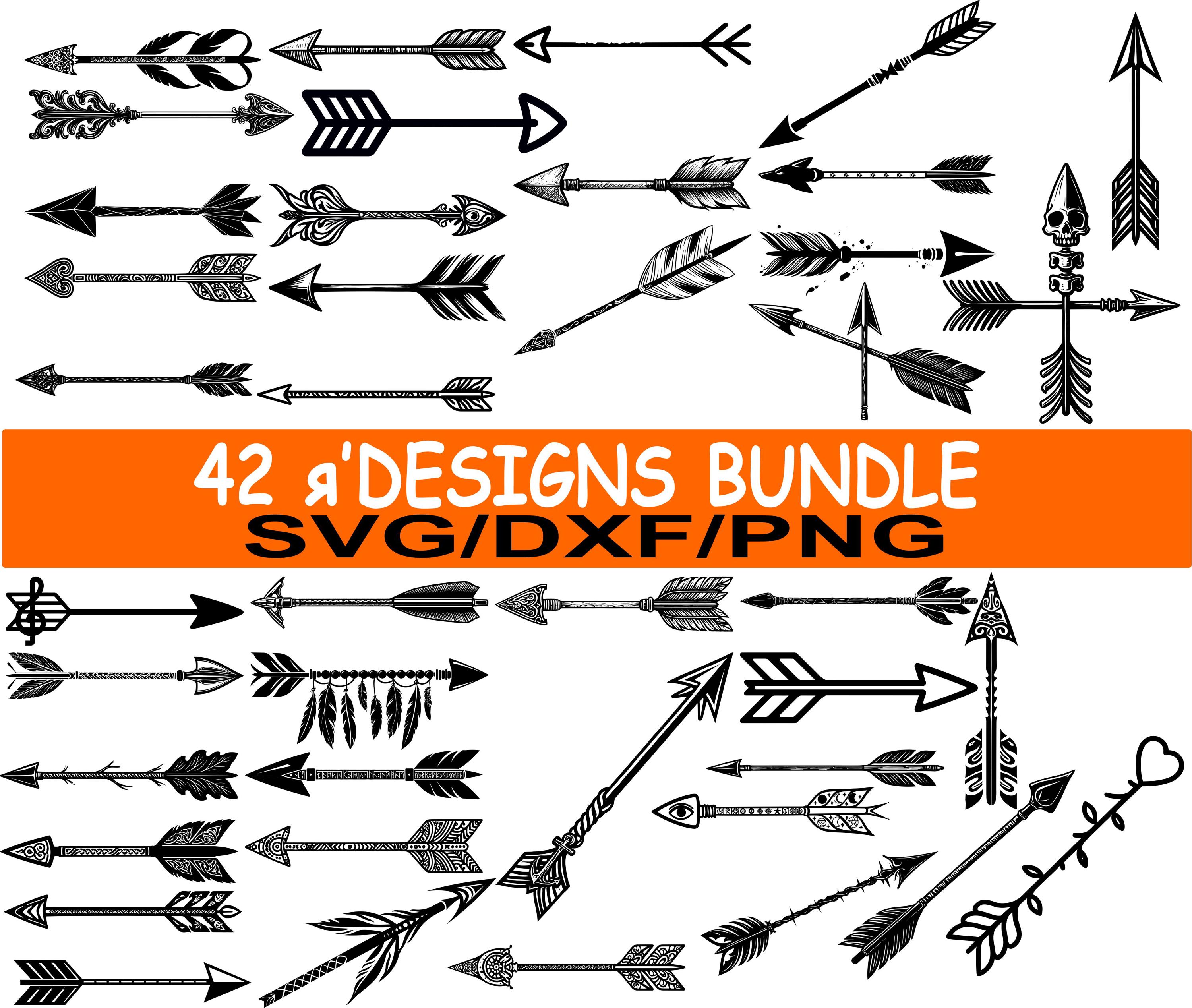 42 Tribal Arrow Svg Dxf Png Bundle, Boho Feather Clipart, Decorative ...