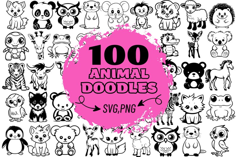 100 Animal Doodle Svg Bundle - Animal Svg - Doodle Svg - Pet Svg - Cute ...