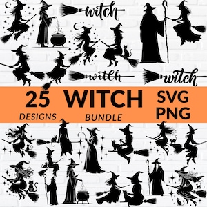 Witch 25 SVG Bundle, Broomstick SVG, Witchcraft svg, Halloween Svg, Spells SVG, Png, Svg Files for Cricut, Silhouette, Sublimation Design