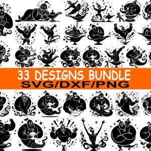 33 Magic Genie Svg Bundle / Rolig Genie In Lamp Png / Tecknad Spirit Dxf / Tusen och en natt Clipart / Direktnedladdning