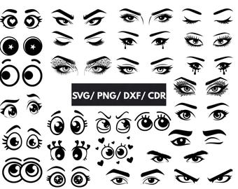 27 EYES SVG BUNDLE, Makeup svg, Wimpern svg, Augen Png, Cartoon Augen svg, Fun Augen svg, Beauty Augen svg, Mädchen Augen Dxf, Man Augen svg