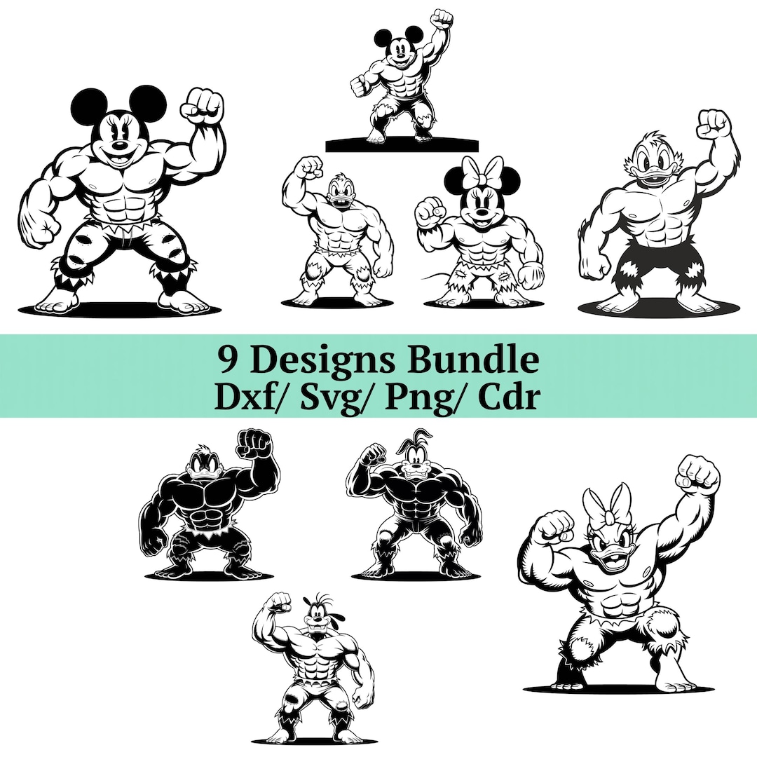 Mickey Mouse Muscle Svg, 9 Strong Friends Png, Bodybuilder Mouse Dxf ...