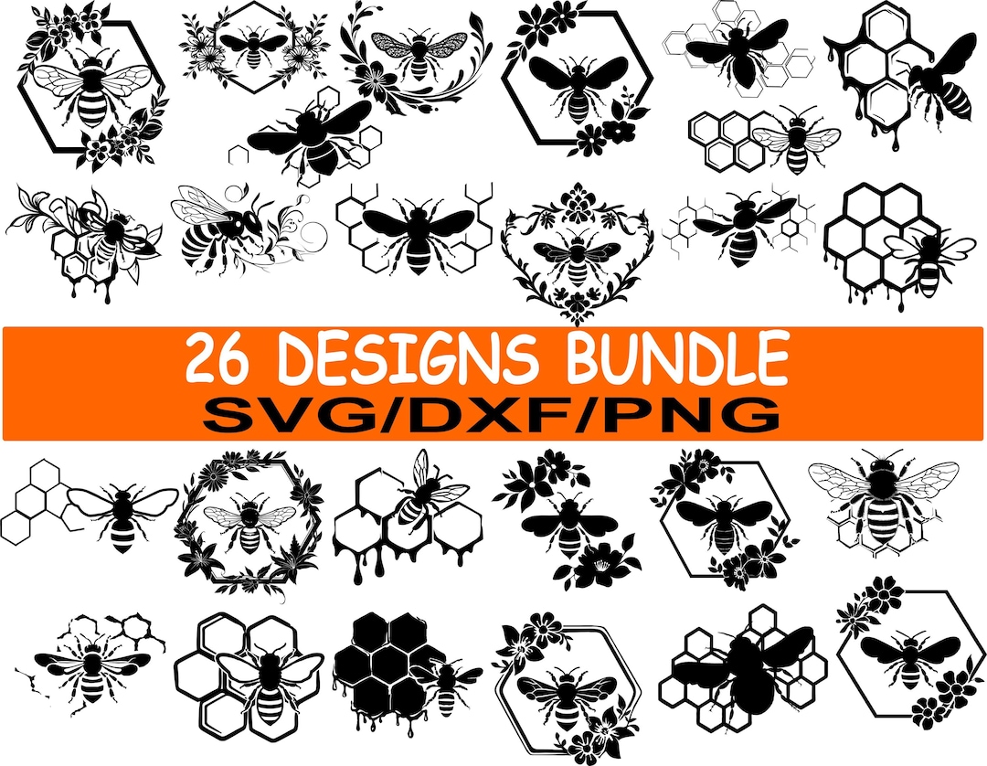 Floral Honey Bee Svg Dxf Png Collection 26, Boho Bee With Flowers and ...