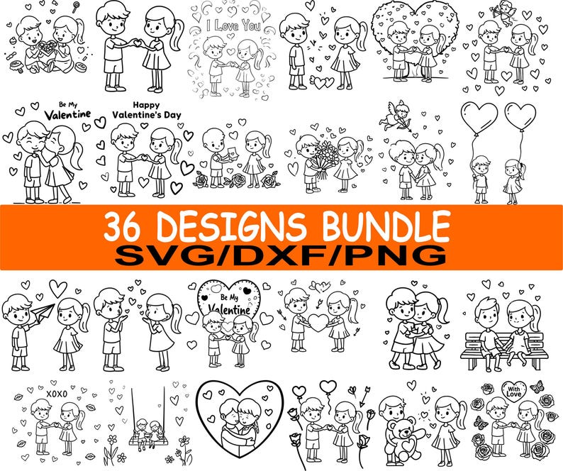 36 Boy Girl Valentine Svg Dxf Png Bundle, Love Couple Clipart, Sweet ...
