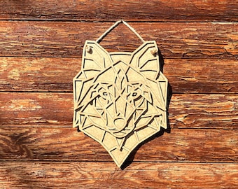 Geometric Wooden Wolf Wall Art - Laser Cut Layered Decor