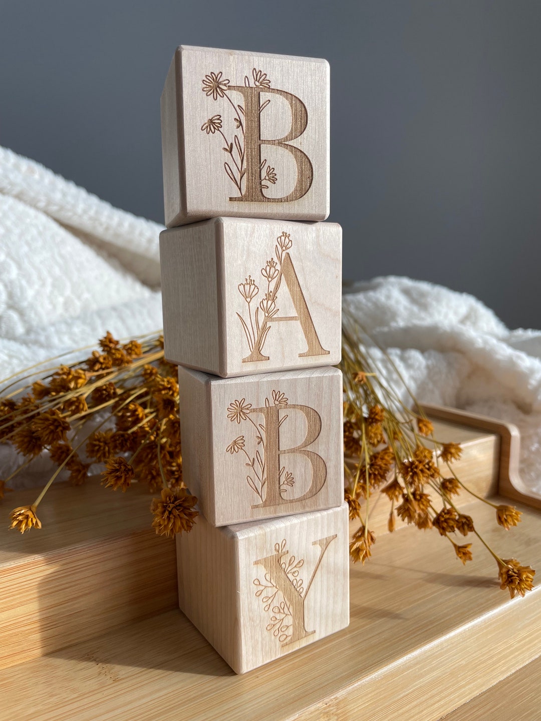Floral Baby Blocks, Pregnancy Announcement, Custom Wood Blocks