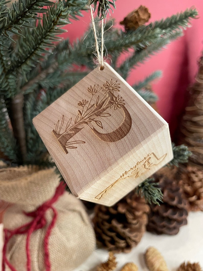 Personalized Baby Wooden Block Ornament, Floral Baby Block, Baby Shower