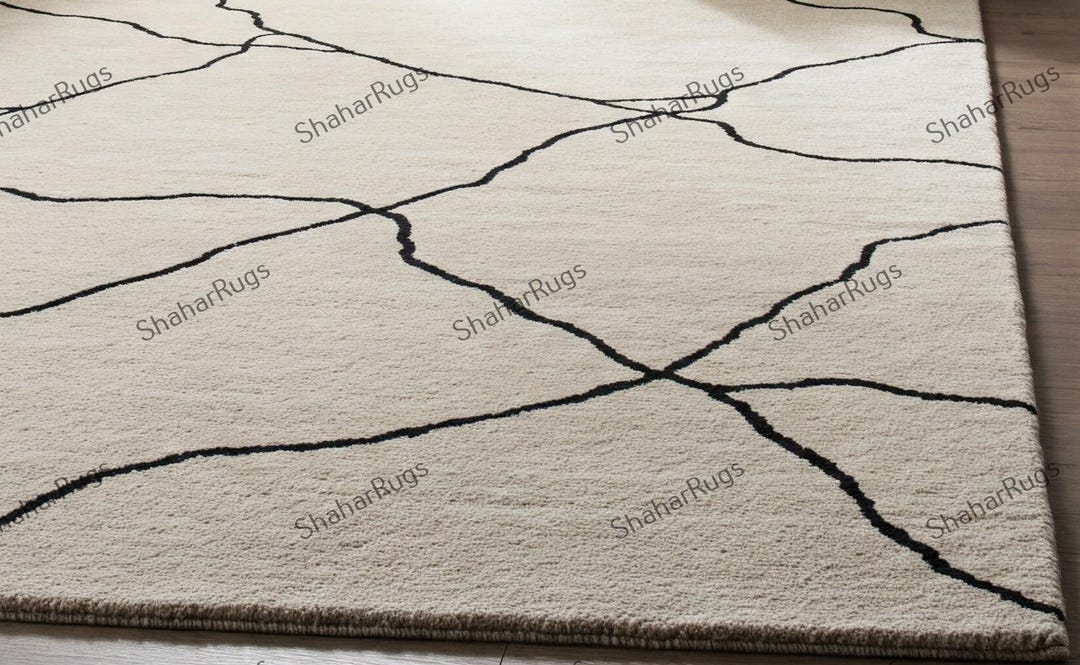Line Edged Rug Minimalist Abstract Line Rug | Modern Neutral Handmade Area Rug for ...