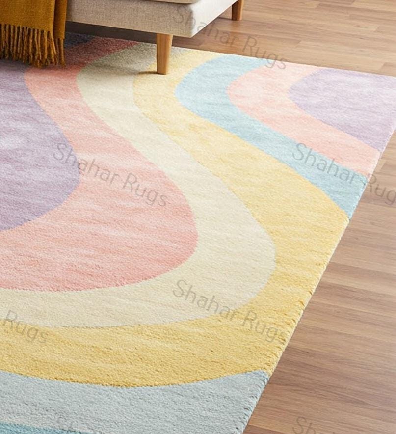 Wavy Pastel Area Rug, Modern Home Decor & Personalized Gift, Bedroom ...
