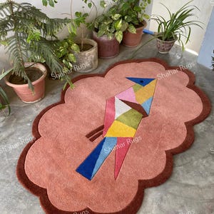 Alfombra con estampado de pájaros irregulares, multicolor, hecha a mano, 100 % lana, para el hogar, dormitorio, sala de estar, habitación infantil, alfombra personalizada.