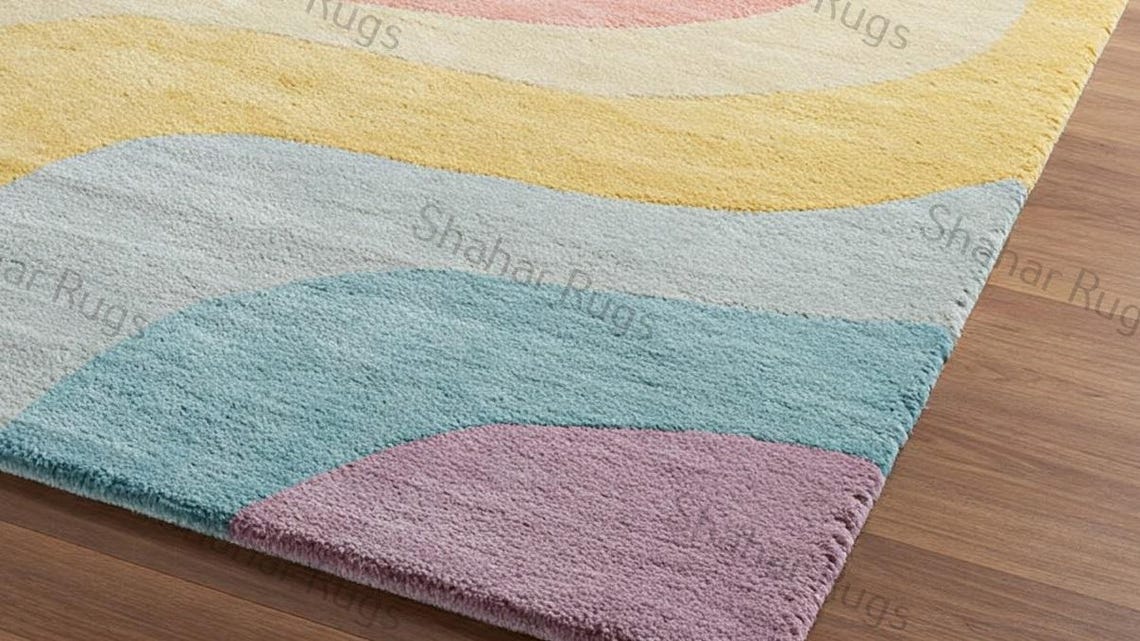 Wavy Pastel Area Rug, Modern Home Decor & Personalized Gift, Bedroom ...