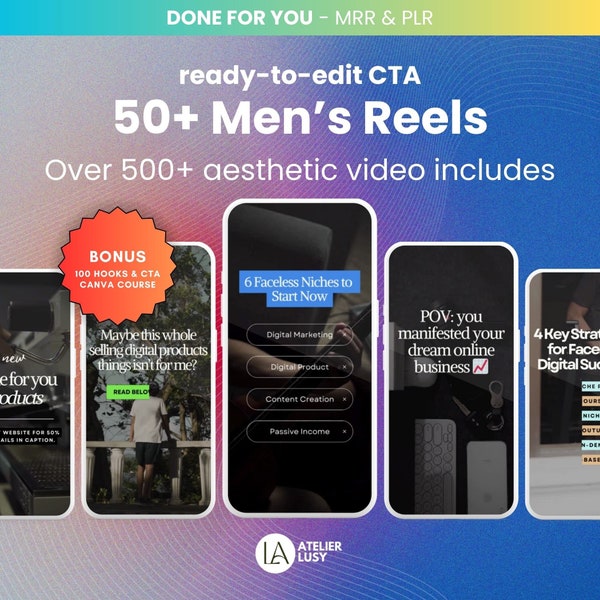 50+ Men Reels Faceless Videos, With 500+ Instagram Video Reels Tiktok Aesthetic Videos, Master Resell Right MRR PLR, Profit Digital Business