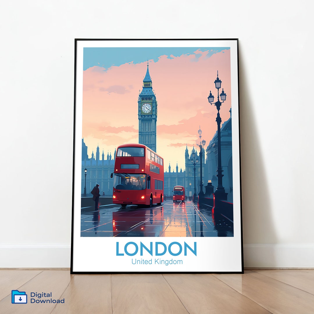London Bus Wall Art Digital Download Wall Art Print Colorful Etsy