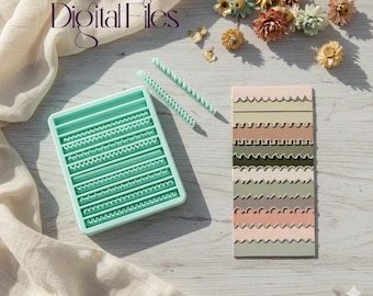 May include: A mint green silicone mold with various edge designs, two matching sticks, and a rectangular card with layered edge patterns. The text "Digital Files" is in the upper left corner. Dried flowers are scattered in the background.