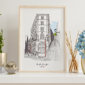 Affiche Vieux Lyon, Illustration Crayon, Papier 220g, France, Art Lyonnais, Décoration Murale, Cadeau Original, Format A3/A2, Patrimoine